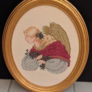 Christmas Angel with Holly Cross Stitch Art